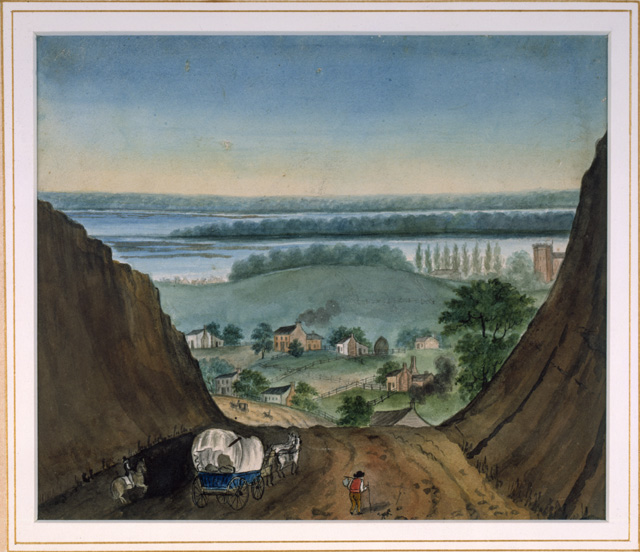 Prospect of Georgetown from the Tenleytown Road, Rebecca Wistar Morris Nourse, ca. 1820, watercolor on paper, Gift of Captain and Mrs. Bladen Dulany Claggett 92.4.1